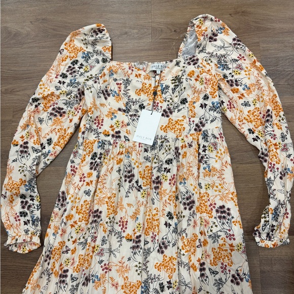 Hale Bob Orange Cream Floral Butterfly Long Sleeve Boho Dress Vinita Maxi NWT - Picture 2 of 11